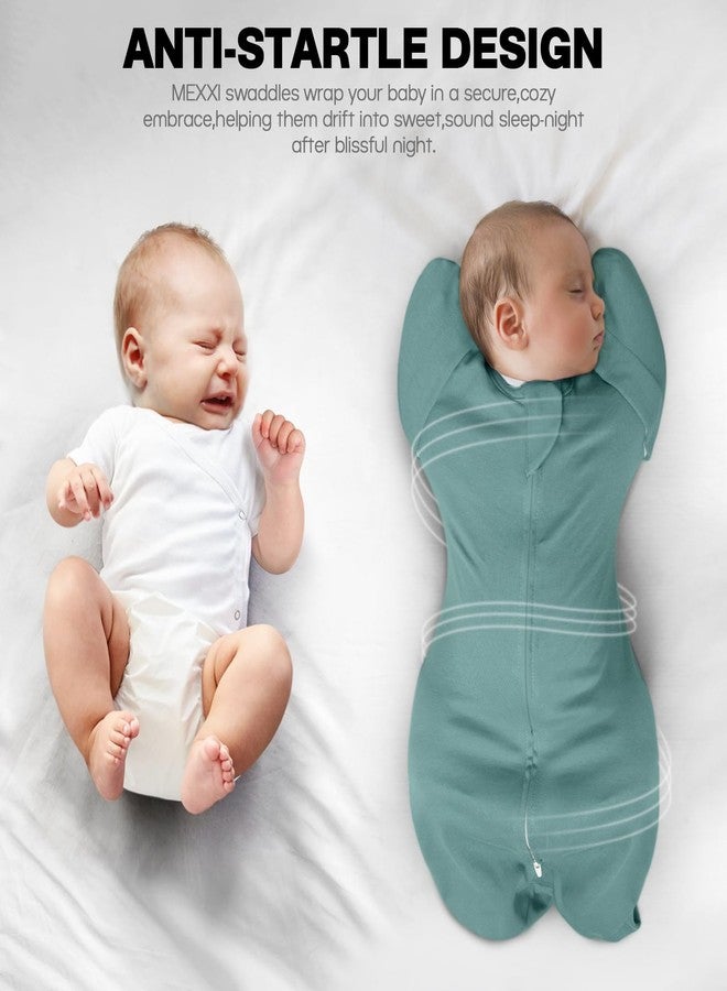 MEXXI Swaddle Baby Sleep Sack With Arms Up, 2 Pack Baby Transitional Swaddle with Double Zipper,100% Organic Cotton Swaddles for Newborns 0.5 TOG (Brown+Sage Green, 0-3 Months) - Image 4